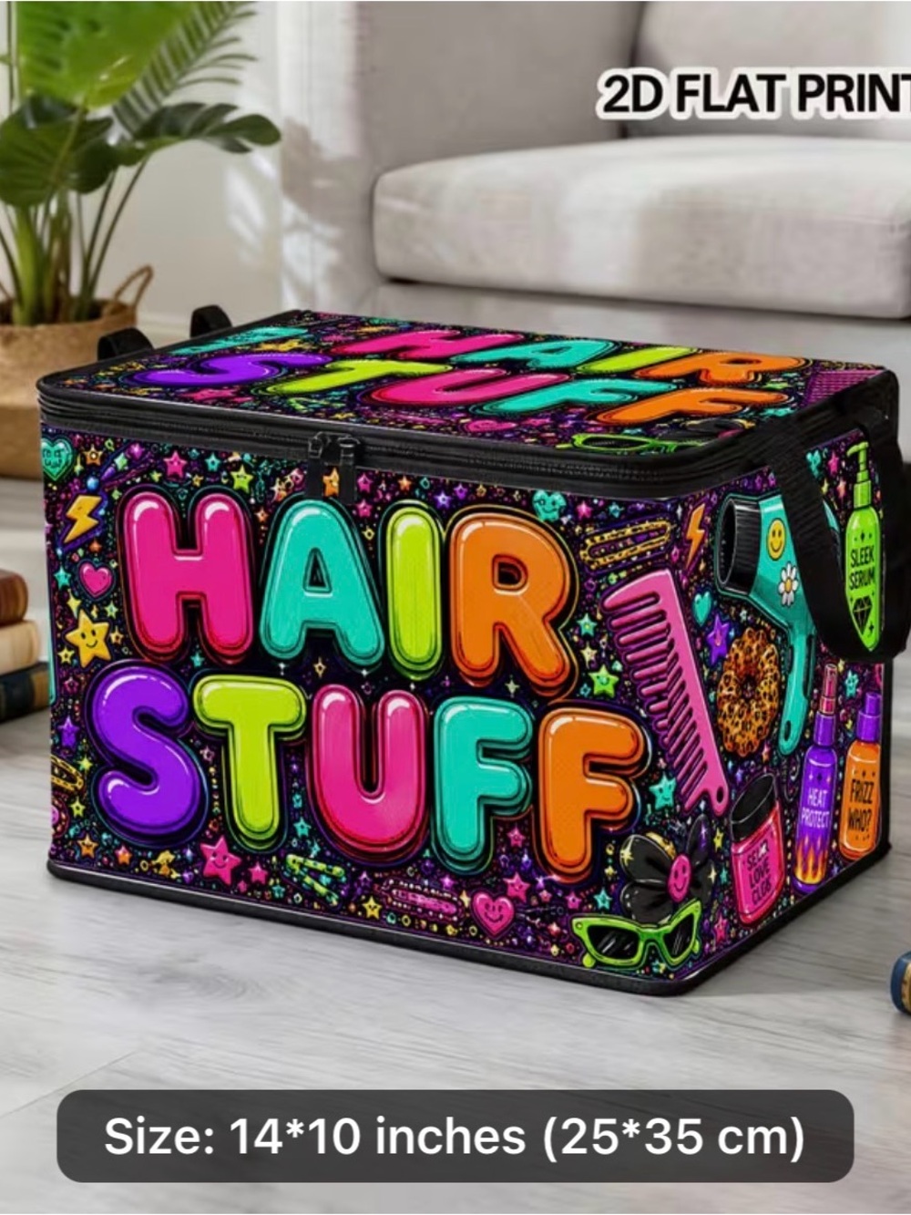 Colorful "Hair Stuff" Storage Box – Neon Multi Design - Picture 5 of 5